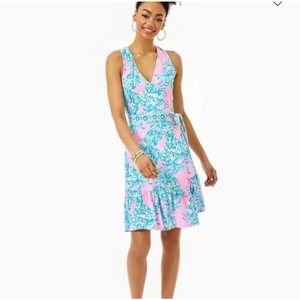 Lilly Pulitzer Misha Wrap Dress Pelican Pink Beat the Heat Size L. EUC;worn once